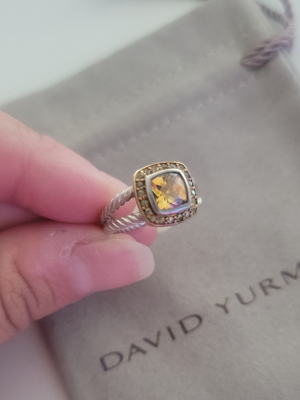David Yurman Petite Albion Ring- Yellow Saphire, Citrine, 18k gold & silver RARE
